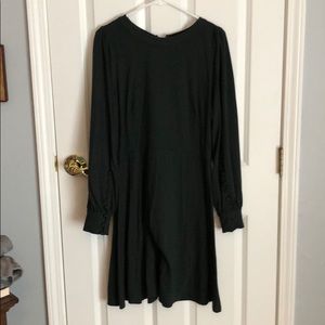 LOFT Forest Green Puffed Button Sleeve Dress